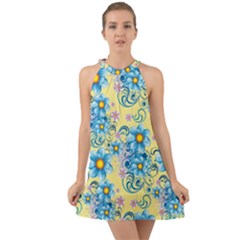 Flowers Bloom Blossom Petals Plant Halter Tie Back Chiffon Dress by Posterlux