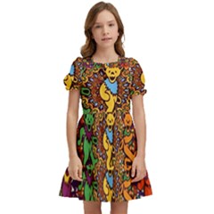 Grateful Dead Psychedelic Bears Kids  Puff Sleeved Dress by Tsamara