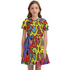 Grateful Dead Jam Bears Kids  Bow Tie Puff Sleeve Dress by Tsamara
