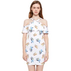Bluey Pattern Shoulder Frill Bodycon Summer Dress by avitendut
