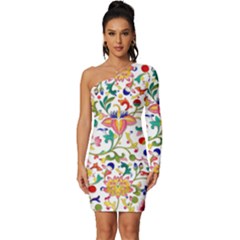 Owenjones Chinese 02 Bright-001 Long Sleeve One Shoulder Mini Dress by Pixelchicken