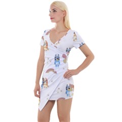 Bluey, Bluey Merch, Bluey Pattern, Bluey Bluey, Bingo, Bluey Design, Bluey Dog Short Sleeve Asymmetric Mini Dress by avitendut