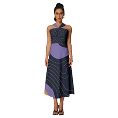 Abstract Topographic Sleeveless Cross Front Cocktail Midi Chiffon Dress by Tsamara