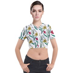 Flowers Bloom Pattern Spring Short Sleeve Cropped Jacket by Tsamara
