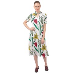Flowers Bloom Pattern Spring Keyhole Neckline Chiffon Dress by Tsamara
