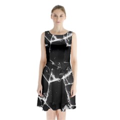 Dark Patch Art Crack Construction Sleeveless Waist Tie Chiffon Dress by Tsamara