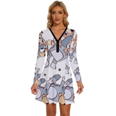Bluey, Bluey Merch, Bluey Pattern, Bluey Bluey, Bingo, Bluey Design, Bluey Dog Long Sleeve Deep V Mini Dress  by avitendut