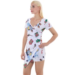 Bluey, Bluey Merch, Bluey Pattern, Bluey Bluey, Bingo, Bluey Design, Bluey Dog Short Sleeve Asymmetric Mini Dress by avitendut