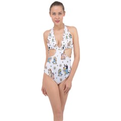 Bluey, Bluey Merch, Bluey Pattern, Bluey Bluey, Bingo, Bluey Design, Bluey Dog Halter Front Plunge Swimsuit by avitendut