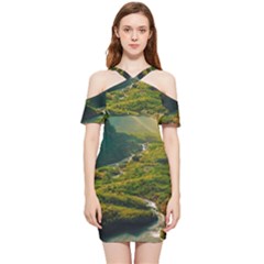 Mountains Trees Forest Shoulder Frill Bodycon Summer Dress by Anend