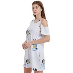 Bluey, Bluey Merch, Bluey Pattern, Bluey Bluey, Bingo, Bluey Design, Bluey Dog Women s Cold Shoulder Round Neck Mini Dress by avitendut