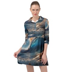 Ocean Sea Waves Mini Skater Shirt Dress by Anend
