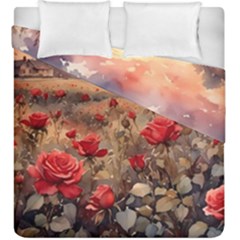 Roses Flower Field Sunset Nature Duvet Cover Double Side (king Size) by Anend