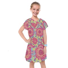 Mid Century Retro Floral 1970s 1960s Pattern 82 Kids  Drop Waist Dress by violetheavensky