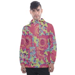 Mid Century Retro Floral 1970s 1960s Pattern 82 Men s Front Pocket Pullover Windbreaker by violetheavensky