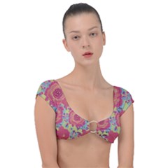 Mid Century Retro Floral 1970s 1960s Pattern 82 Cap Sleeve Ring Bikini Top by violetheavensky