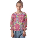 Mid Century Retro Floral 1970s 1960s Pattern 82 Kids  Cuff Sleeve Top View1
