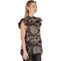 Mid Century Retro Floral 1970s 1960s Pattern 71 Ruffle Collar Short Sleeve Chiffon Top View3