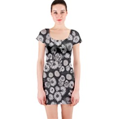 Mid Century Retro Floral 1970s 1960s Pattern 86 Short Sleeve Bodycon Dress by violetheavensky