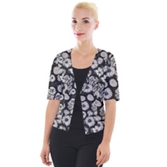 Mid Century Retro Floral 1970s 1960s Pattern 86 Cropped Button Cardigan by violetheavensky