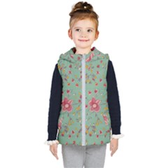 Mid Century Retro Floral 1970s 1960s Pattern 79 Kids  Hooded Puffer Vest by violetheavensky
