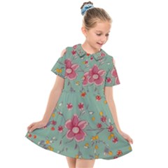 Mid Century Retro Floral 1970s 1960s Pattern 79 Kids  Short Sleeve Shirt Dress by violetheavensky