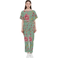 Mid Century Retro Floral 1970s 1960s Pattern 79 Batwing Lightweight Chiffon Jumpsuit by violetheavensky