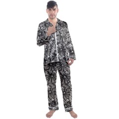 Mid Century Retro Floral 1970s 1960s Pattern 73 Men s Long Sleeve Satin Pajamas Set by violetheavensky