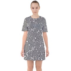 Mid Century Retro Floral 1970s 1960s Pattern 85 Sixties Short Sleeve Mini Dress by violetheavensky