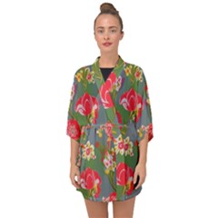 Mid Century Retro Floral 1970s 1960s Pattern 83 Half Sleeve Chiffon Kimono by violetheavensky