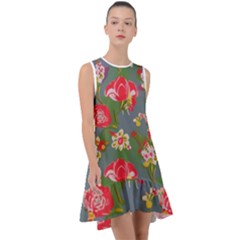 Mid Century Retro Floral 1970s 1960s Pattern 83 Frill Swing Dress by violetheavensky