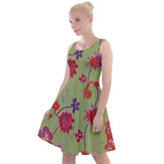 Mid Century Retro Floral 1970s 1960s Pattern 76 Knee Length Skater Dress by violetheavensky