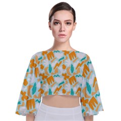 Design Pattern Seamless Tropical Tie Back Butterfly Sleeve Chiffon Top by Tsamara