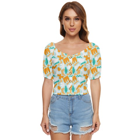 Design Pattern Seamless Tropical Button Up Blouse by Tsamara
