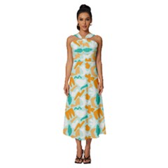 Design Pattern Seamless Tropical Sleeveless Cross Front Cocktail Midi Chiffon Dress by Tsamara