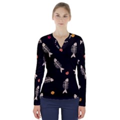 Pattern Design Seamless Fishbone V-neck Long Sleeve Top by Tsamara