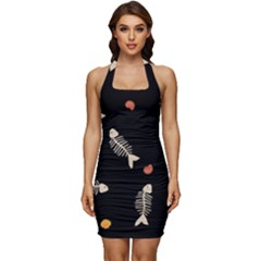 Pattern Design Seamless Fishbone Sleeveless Wide Square Neckline Ruched Bodycon Dress by Tsamara