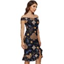 Seamless Pattern Repeat Repetition Off Shoulder Ruffle Split Hem Bodycon Dress View3
