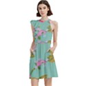Mid Century Retro Floral 1970s 1960s Pattern 81 Cocktail Party Halter Sleeveless Dress With Pockets View2
