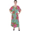 Mid Century Retro Floral 1970s 1960s Pattern 81 V-Neck Boho Style Maxi Dress View1