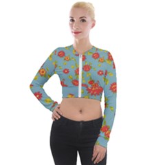 Mid Century Retro Floral 1970s 1960s Pattern 78 Long Sleeve Cropped Velvet Jacket by violetheavensky