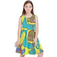 Mid Century Retro Floral 1970s 1960s Pattern 60 Kids  Skater Dress by violetheavensky