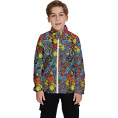 Mid Century Retro Floral 1970s 1960s Pattern 56 Kids  High Neck Windbreaker by violetheavensky