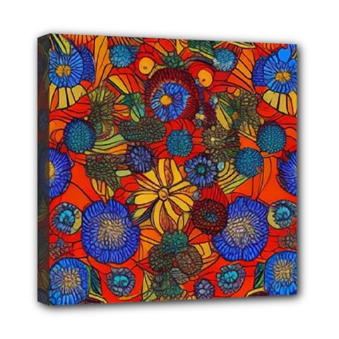 Mid Century Retro Floral 1970s 1960s Pattern 69 Mini Canvas 8  X 8  (stretched) by violetheavensky