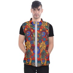 Mid Century Retro Floral 1970s 1960s Pattern 69 Men s Puffer Vest by violetheavensky
