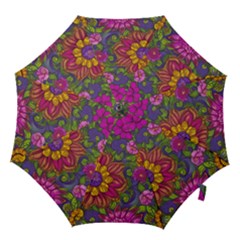 Mid Century Retro Floral 1970s 1960s Pattern 55 Hook Handle Umbrellas (medium) by violetheavensky