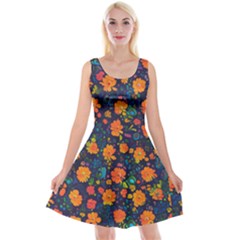 Mid Century Retro Floral 1970s 1960s Pattern 61 Reversible Velvet Sleeveless Dress by violetheavensky