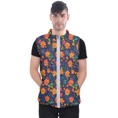 Mid Century Retro Floral 1970s 1960s Pattern 61 Men s Puffer Vest by violetheavensky