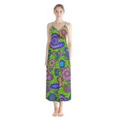 Mid Century Retro Floral 1970s 1960s Pattern 59 Button Up Chiffon Maxi Dress by violetheavensky