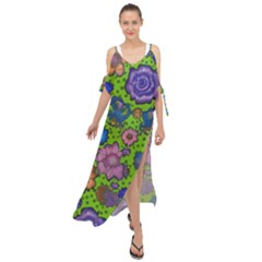 Mid Century Retro Floral 1970s 1960s Pattern 59 Maxi Chiffon Cover Up Dress by violetheavensky